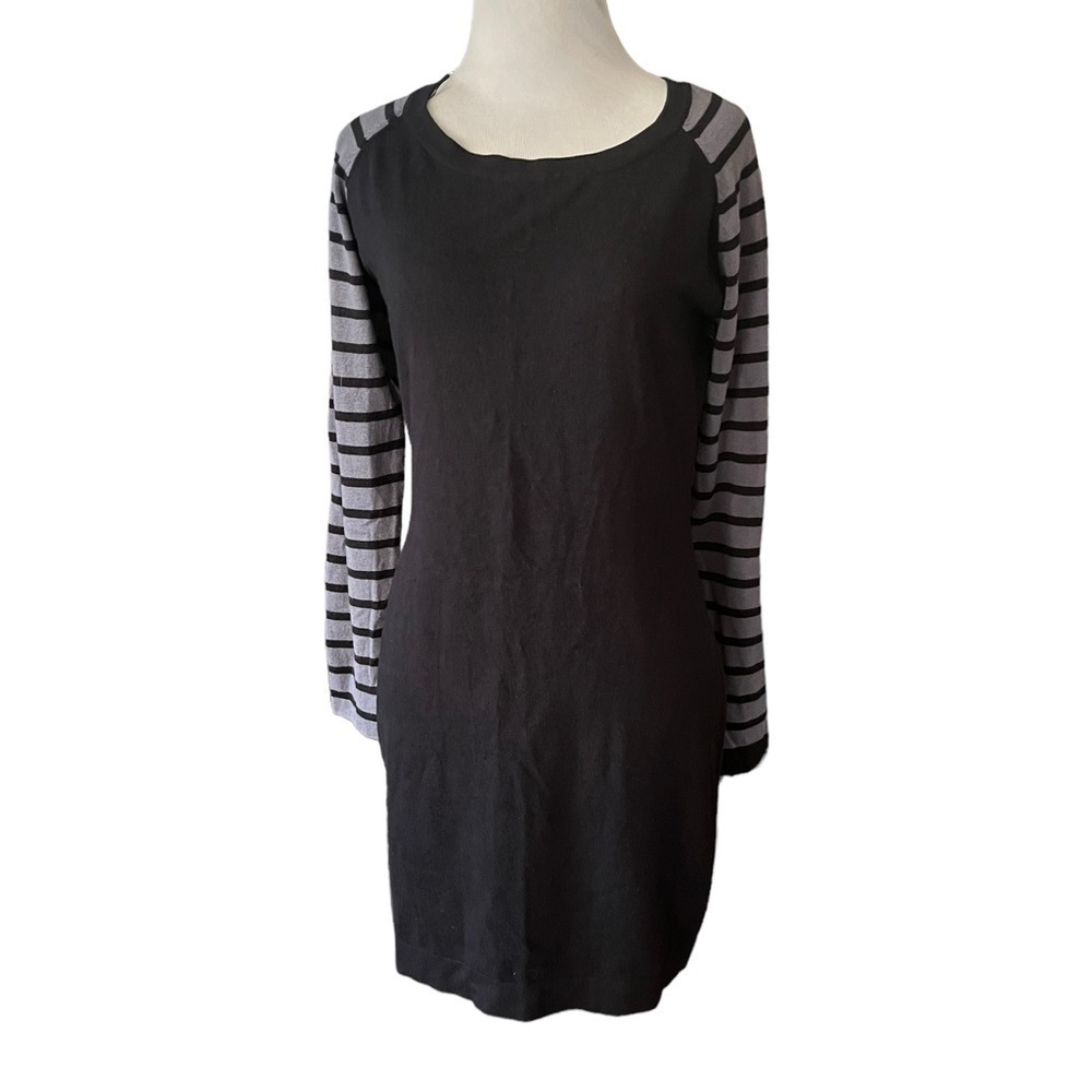 Tart black and grey stripe bodycon sweater dress, long sleeves size M